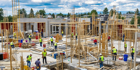 Construction workers collaborating on a project in Nampa, Idaho.