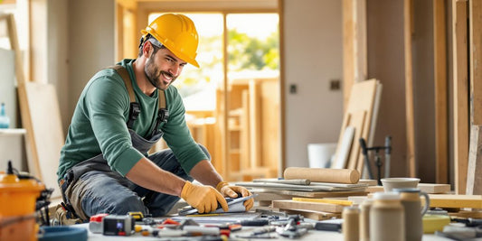 Contractor working on a project with tools and materials.