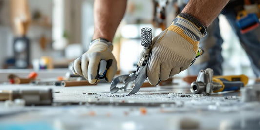 Contractor working on home improvement project in modern setting.