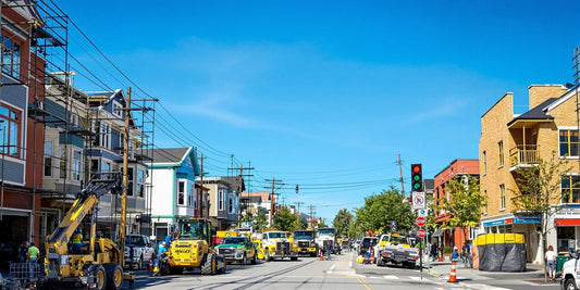 Construction workers in Portland, Oregon, at work.