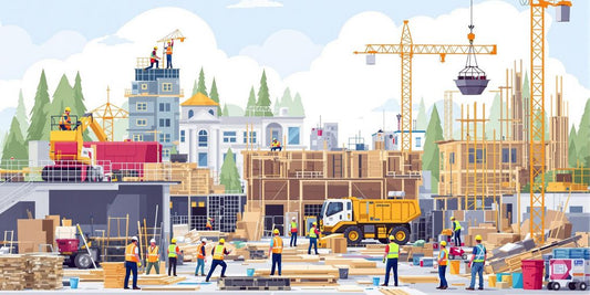 Construction site in Gresham, Oregon with workers and machinery.